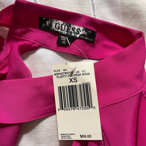 NWT Guess Hot Pink Ruffle Smocked Halter Top - Picture 6 of 6